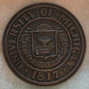 Vintage Metal Belt Buckle, Brass, University of Michigan, College, Education